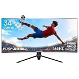 Raywego 34 Inch Curved Gaming Monitor, 165Hz 1500R WQHD(3440 x 1440), 1ms MPRT, FreeSync, PIP/PBP, 127% sRGB, HDR, HDMI2.0 & DP1.4 VESA, Tilt Adjustable, Pro Gaming (DP Cable Included)