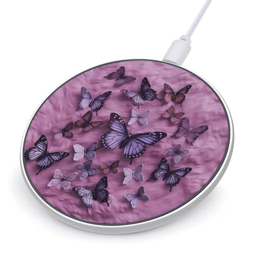 Butterflies are on Purple Background Wireless Charger Portable Fast Charging Pad Lightweight Wireless Charging Pad 10W Slim Charging Station for Phone Charger Mat for Travel Home Office Desk