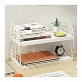 VHDY85KA Bookcase White Desk Organizers, Metal Mesh Desktop File Organizer, Accessories Workspace for Office Supplies Organizer Shelves