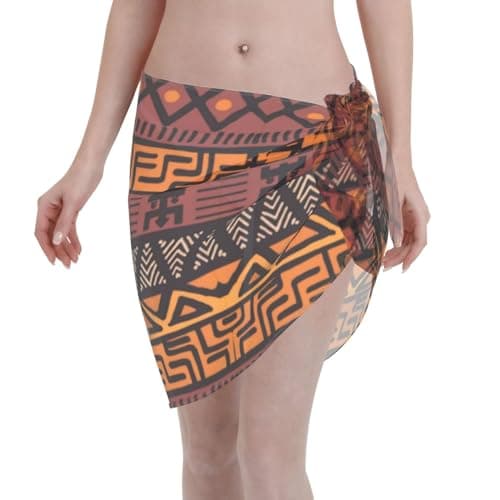 YzgWjBhd African Mud Cloth Tribal Women'S Short Sarongs Beach Wrap, Printed Chiffon Beach Wrap Skirts