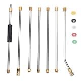 Heavy Duty Pressure Washer Gun Extension Wand Set - 7 Piece - 4000 PSI - 1/4 Inch Interface - Stainless Steel and Brass - with 5 Quick Connect Nozzle Tips - Compatible with 1/4