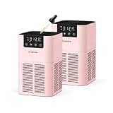 Air Purifier for Home Bedroom, HEPA Air Purifier with Air Quality Display, Quiet Sleep Mode, 3 Speeds, 2/6/12H Timer, 360° Air Intake, Air Filter for Dust, Smoke, Odor, 2Pack, Pink
