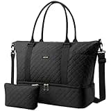 HOTOR Travel Duffel Bag - Weekender Bags for Women, Gym Tote Bags with Shoe Compartment, Carry On Overnight Bag with Toiletry Bag for Travel Essentials and Travel Accessories, Black, 13.4"×17.3"×7.9"
