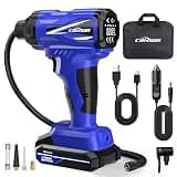 CARSUN Tire Inflator Portable Air Compressor, 150PSI Cordless Tire Pump with DC 12V/Battery Dual Power Supplies, Portable Handheld Air Pump, Digital Pressure Gauge for Car Tires, Bicycles, Balls, Blue