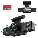 3 Channel 1080P Dash Cam Front and Inside Left/Right, Free 32G Card, Dash Camera Loop Recording, Triple Camera for Cars 24 Hours/7 Parking Monitor, Wide Angle, IR Night Vision, with G-Sensor, Black