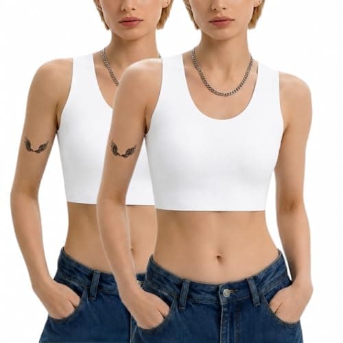Black Cherry Seamless Chest Binder - FTM Transgender Compression Vest, Breathable, Invisible Tomboy Binder Top (XX-Large, 2 Pack White)