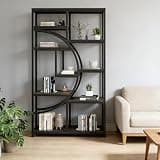 BIGTO Bookcase 37.4"*11.8"*68.8", Black Metal & Wood Freestanding Geometric Design Versatile Display Shelves Bookshelf Home Furniture