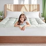 LUNESTRY Mattress Topper Queen Size, Viscose Made Form Bamboo, Pillow Top Mattress Pad for Back Pain Relief, Stretchable Pockets for 6"-18" Mattress(White&Green,60"x80"