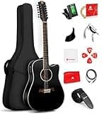 Vangoa 12 String Guitar Acoustic Electric, Upgraded Guitar 12 Strings Bundle for Beginner Intermediate Adults Teens, Guitarra de 12 Cuerdas, Spruce Top Bone Nut, Black, Matte