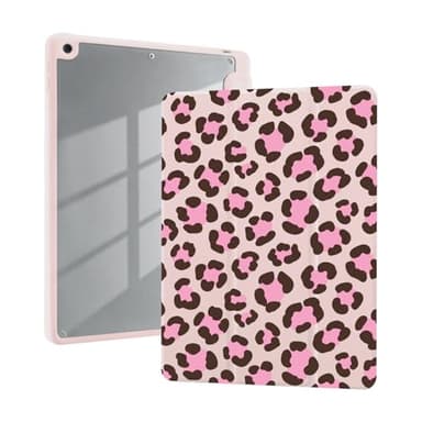 AdorableWhimsy Cute Pink Leopard Print Case for iPad Pro 11 Inch M5 2025/M4 2024 Aesthetic Animal Design Trifold Stand Blue Leather Cover Clear Back