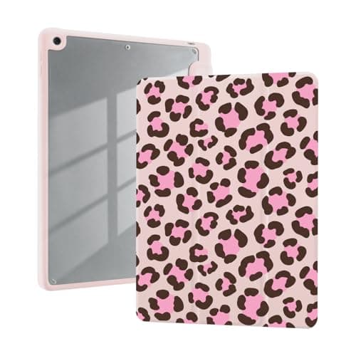 AdorableWhimsy Cute Pink Leopard Print Case for iPad Pro 11 Inch M5 2025/M4 2024 Aesthetic Animal Design Trifold Stand Blue Leather Cover Clear Back