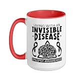 Living With An Invisible Disease Epilepsy Awareness Ceramic Mug, Red/White, 15oz