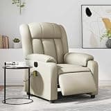 GHVBNMF Electric Massage Recliner Chair Cream Faux Leather Power Reclining Sofa with 6-Point Vibration Motorized Backrest and Footrest for Living Room Bedroom Home Office
