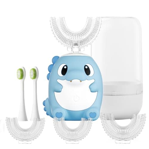 ELOTAME Kids Electric U Shaped Toothbrush Children Dinosaur Sonic Automatic Toothbrush with 6 Brush Heads Full Mouth 6 Cleaning Modes - (Age2-15 Blue)