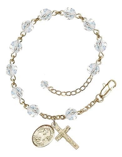 Bonyak Jewelry Adjustable 14 Karat Gold-Filled 6mm Austrian Crystal Saint Thomas More Rosary Bracelet - April Crystal