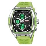 CARLIEN Men's Analog Digital Sport Watch LED Backlight Dual Time Alarm 50M Waterproof (Green)