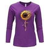 Milwaukee Leather Sunflower Skulls Ladies Purple V-Neck Long Sleeve Shirt -MPLH227014-PURPLE-5X