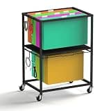 Sunexinlo Rolling File Cart for Letter/Legal Size 2-Tier,Hanging File Organizer, Pull-Out Mobile File Cabinet with 360° Wheels & 4 Hooks, Under Desk Filing Cabinets for Home Office, Black