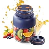 Portable wireless juicer cup, 38 blades, compact travel cup with dual lids, perfect for smoothies and shakes (Blue 1300ML)