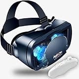 VR Headset with Controller Virtual Reality Headset HD Blu-ray Eye Protected Adjustable 3D VR Glasses Support 5~7 Inch for Phone/Android - Black