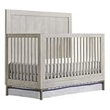 Pemberly Row Contemporary Wood Convertible Crib, 50" H x 55.35" W x 30" D, Solid Hardwood, Willow Gray Finish, Adjustable Mattress Height, Sturdy Design, Modern Nursery Furniture