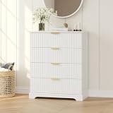 ProsperHaven Wooden 4 Drawer Dresser for Bedroom, 36.6 in Tall Fluted Dresser with Metal Handles, Modern Chest of Drawers for Bedroom, Living Room, Entryway, White
