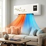 Portable AC Unit with Cool Heater Fan 2-IN-1, 1800W Quiet Wall Air Conditioner for Room Indoors, Remote Control&12H Timer, Personal Small Mini Air Conditioner Air Cooler for Bedroom(Brown)
