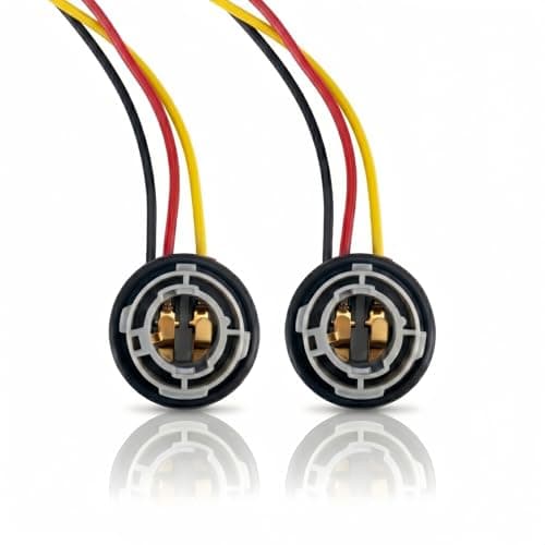 WLJH 1157 BAY15D Dual-Contact Socket for Brake & Tail Light Failures – 2-Pack 3-Wire Pre-Wired Pigtail Harness, Weatherproof Seal, Fits 2057 2357 7528 BAY15D Bulbs