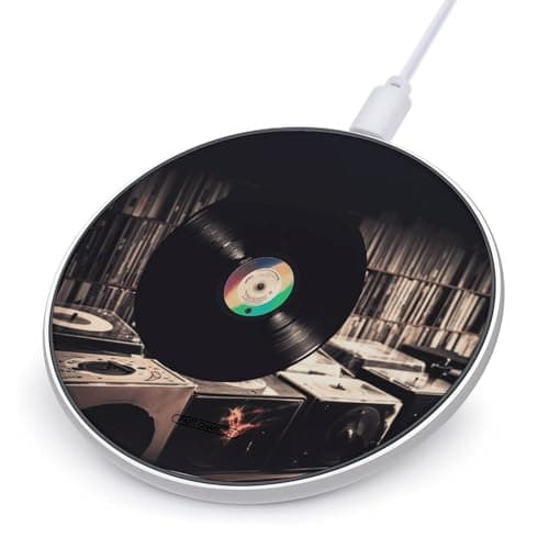 Vinyl Records Wireless Charging Pad with USB Cable 10W Magnetic Wireless Charger Fast Charging Pad Portable Slim Charger Puck Lightweight Travel Chargings Station