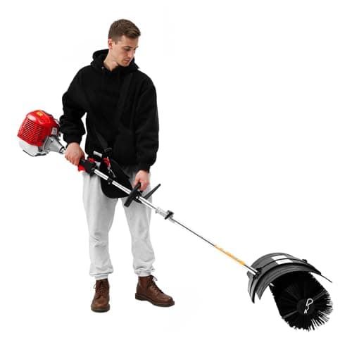 52CC Gas Powered Sweeper Broom, 2.3HP Handheld Lawn Sweeper with Nylon Brush, 2 Stroke Outdoor Power Broom Cleaning Machine for Artificial Grass, Driveway, Sidewalk, Turf, Snow, Golf Course Cleaning