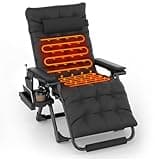 Slendor Heated Oversized Zero Gravity Chairs, XL Reclining Lounge Chair with 3 Heat Levels for Back & Seat, 29in Folding Chair w/Armrest Pads, Cushion & Headrest, 500LBS, Black (Battery Not)