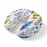 Neck Pillow for Travel,Spring Country Leaf Plant Memory Foam U Shaped Pillows,Portable Headrest Blue Gold Green Leaves Botanical Neck Head Support Cushion for Home Office Car Airplane Sleeping