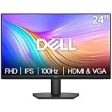 Dell 24 inch Monitor, LED FHD - 100Hz Refresh Rate 1500:1 Contrast Ratio, AMD FreeSync - VESA, IPS, Anti-Glare, HDMI & VGA, Black