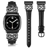 TOYOUTHS Celtic Knot Leather Band Compatible with Fitbit Versa 4/Versa 3/Fitbit Sense 2/Sense Band Women, Slim Dressy Thin Fashion Designer Premium Leather Strap for Versa 3 4 Sense 2 Smartwatch