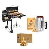 SUNLIFER Offset Smoker Bundle with Steel Charcoal Bucket & 60 Starters