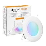 Amazon Basics Smart Recessed 5/6 Inch Downlight, Color Changing, Works with Alexa only, 2.4GHz WiFi, 1 Pack