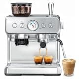 COWSAR Dual Boiler Espresso Machine with Grinder, 20 Bar Automatic Espresso Maker, Milk Frother Steam Wand, PID Temperature Control, 58mm Brewing System, Perfect for Cappuccino & Latte