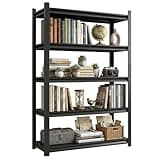 SFTORMAS Metal Bookcases, Industrial Style Bookcase with Steel Frame, Heavy Duty Open Storage Shelf for Living Room Home Office Study, Black (Black, 4-24" W X 14" D X 59" H)