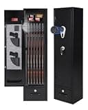 Heavy Duty Black Firearm Safe for Rifles & Handguns - Quick Access Biometric Fingerprint & Digital Keypad Lock, Removable Shelves, Handgun Pockets, Dual Alarm, Drawer, Urgent Key - Color: Black