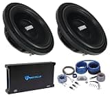 Sundown Audio SML-12 D2 Bundle: (2) 12 in 1200-Watt Peak/600-Watt RMS Shallow Subwoofers, dB15 1500-Watt RMS Mono 2 Ohm Amplifier, RWK0CU 0 AWG Copper Complete Amp Wiring Kit, 4-Items
