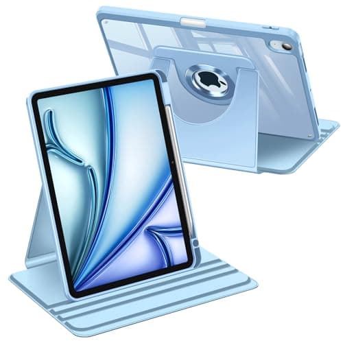 Fintie 360 Degree Rotating Case for iPad Air 11-inch M4/M3/M2 (2026/2025/2024), iPad Air 5th/4th Generation 10.9 Inch - Swiveling Stand Clear Back Cover with Pencil Holder, Sky Blue