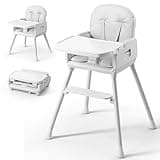Obee Odee 3-in-1 Portable Baby High Chair for Babies and Toddlers, Convertible Easy Clean Infant Foldable Highchair with Adjustable Legs & Dishwasher Safe Tray, Grey