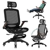 GABRYLLY Ergonomic Office Chair with Footrest, High Back Mesh Computer Chair with Flip-Up Arm, 3D Headrest, 135° Reclining, Rolling Gaming Task Chair with Wide Seat Lumbar Support,300LBS