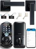 Veise VE07-L Fingerprint App Control Smart Locks with Heavy-Duty Zinc Alloy Handles, Keyless Entry for Front Door, Digital Electronic Touchscreen, Auto Lock, Waterproof, Easy Install, Matte Black