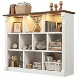 EnHomee 10 Cube Storage Organizer, Bookshelf with LED Light and Charging Station, 3 Tier Display Shelf,Stprage Bookcase for Living Room, Home Office, Warm White