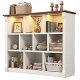 EnHomee 10 Cube Storage Organizer, Bookshelf with LED Light and Charging Station, 3 Tier Display Shelf,Stprage Bookcase for Living Room, Home Office, Warm White