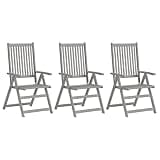 DXKDUSOKJ Patio Reclining Chairs 3 Pcs with Cushions, Solid Acacia Wood Gray Wash Finish Outdoor Armchairs, 5 Adjustable Backrest Settings Waterproof Polyester Cushions