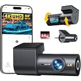 4K Dash Cam Front and Rear, 64GB SD Card, 1.5” IPS Display Car Camera, 5Ghz WiFi+App Control, Night Vision, 24H Parking Mode, G-Sensor, WDR, 170° Wide Angle, 4K+1080P Dual Dash Camera for Cars