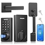 Philips Wi-Fi Smart Door Lock with Handle Set, Keypad Deadbolt for Front Door, Fingerprint Keyless Entry Door Lock with App Remote Control, IP53 Waterproof, Auto Lock, Security Easy Installation