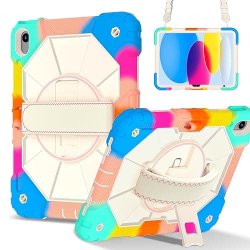 Tablet PC Case Compatible with iPad (A16) 11th Generation 2025 Shockproof Case Hybrid Silicone PC Cover with 360° Rotating Stand, Anti-Scratch Silicone PC Adjustable Shoulder/Wrist Straps Protective C